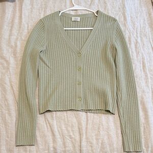 Wilfred Ribbed V-Neck Button Front Cardigan Sweater from Aritzia - Sage Green